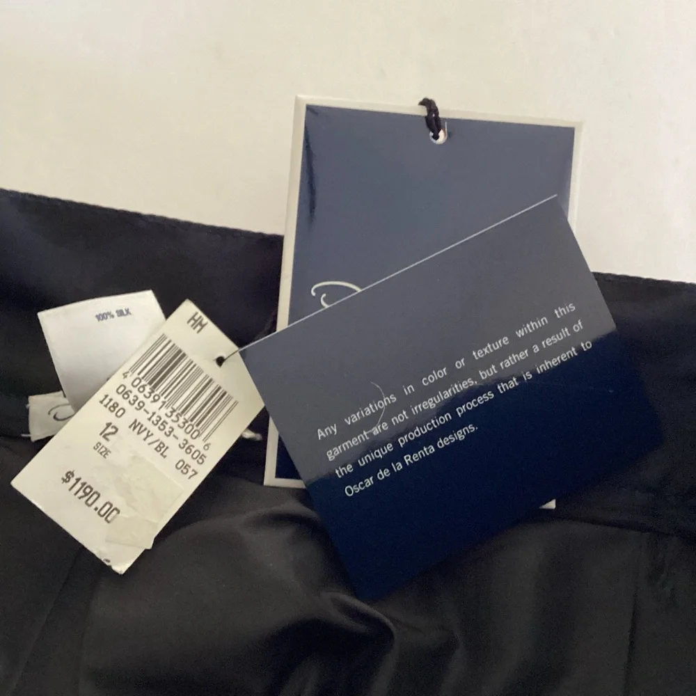 Oscar de la Renta Skirt Size 12 Navy Blue Jacquard A-Line Classic Elegant NWT